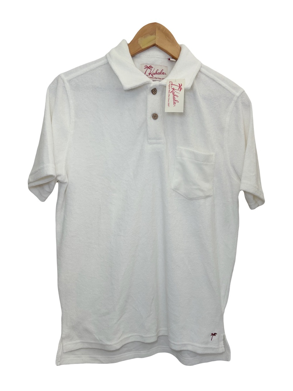 Kahala Nanea Terry Polo Shirt White Towel Knit Men’s T-Shirt XS NWT